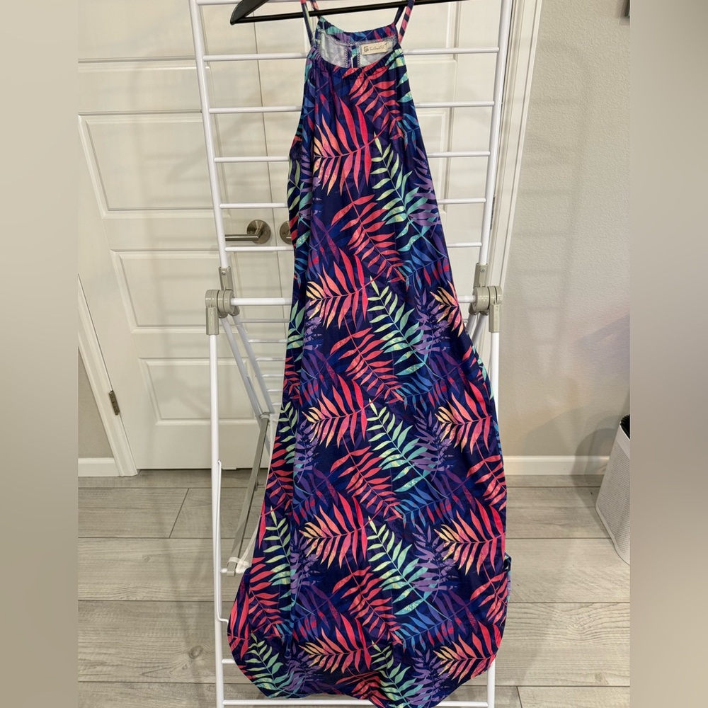 Tropical Leaf Print Maxi Dress